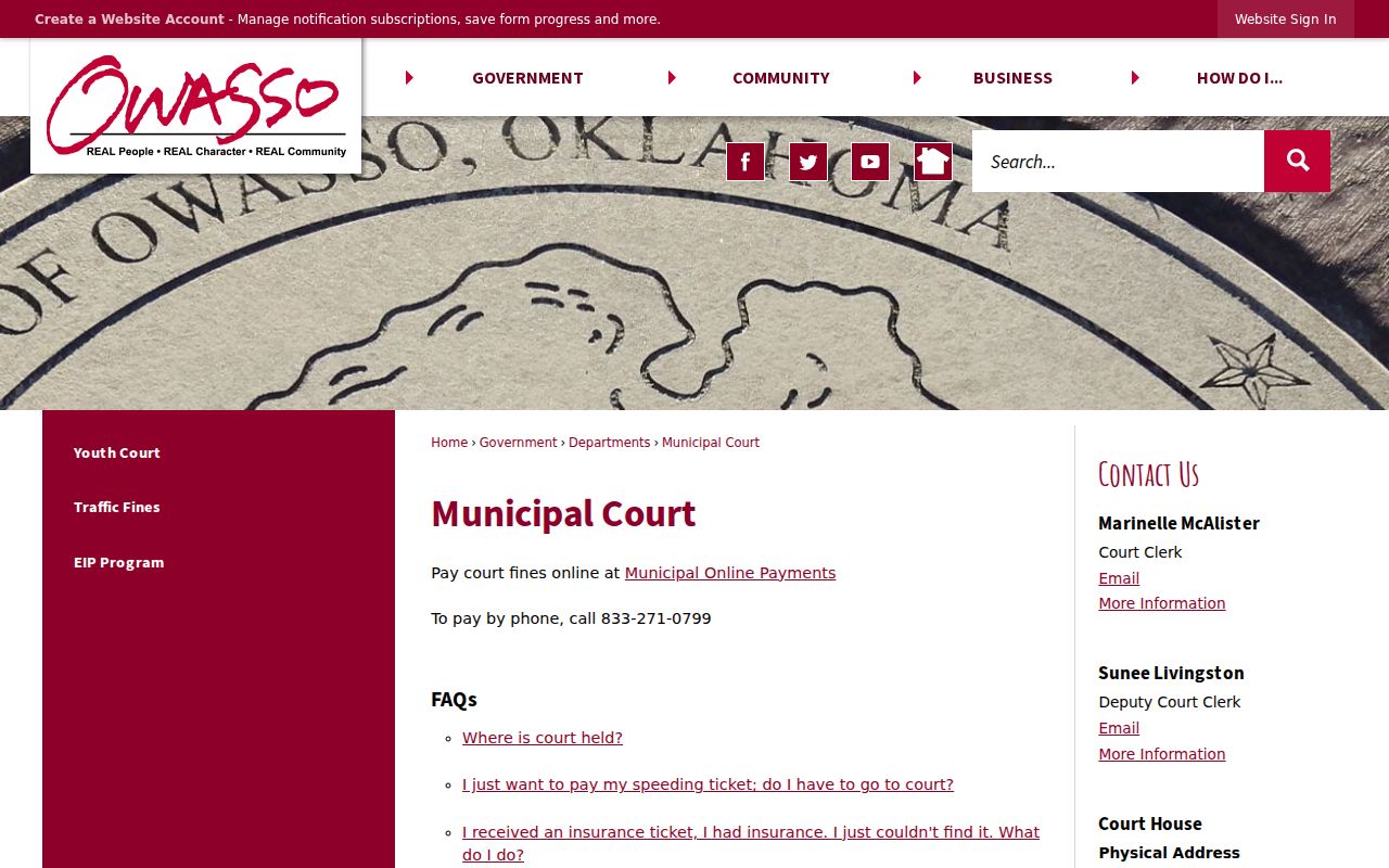 Tulsa County Owasso municipal court clerk warrant route