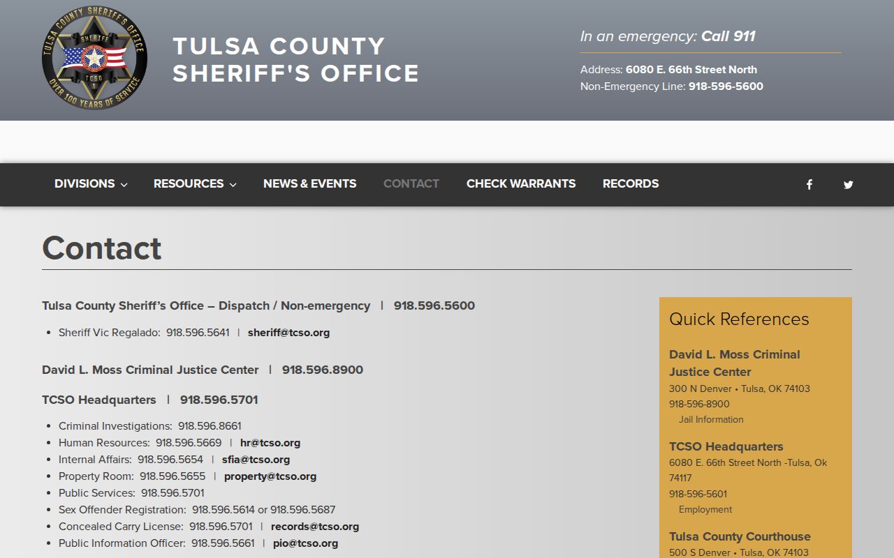 Tulsa County warrant records sheriff contact route