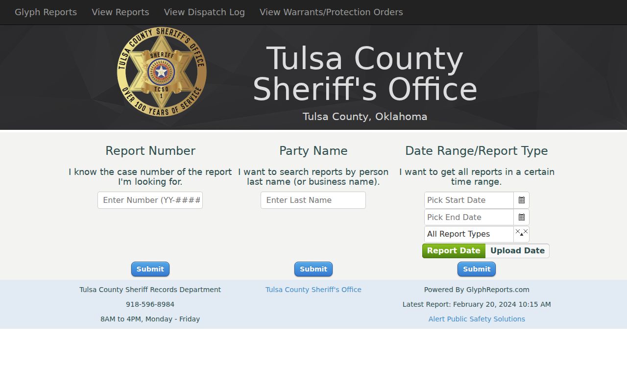 Tulsa County warrant search vendor interface